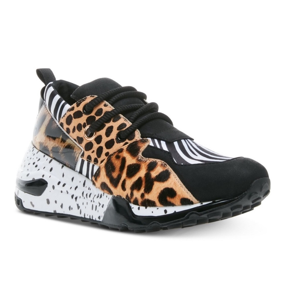 Steve Madden women's sneakers multicolor calf hair animal print Cliff size 5